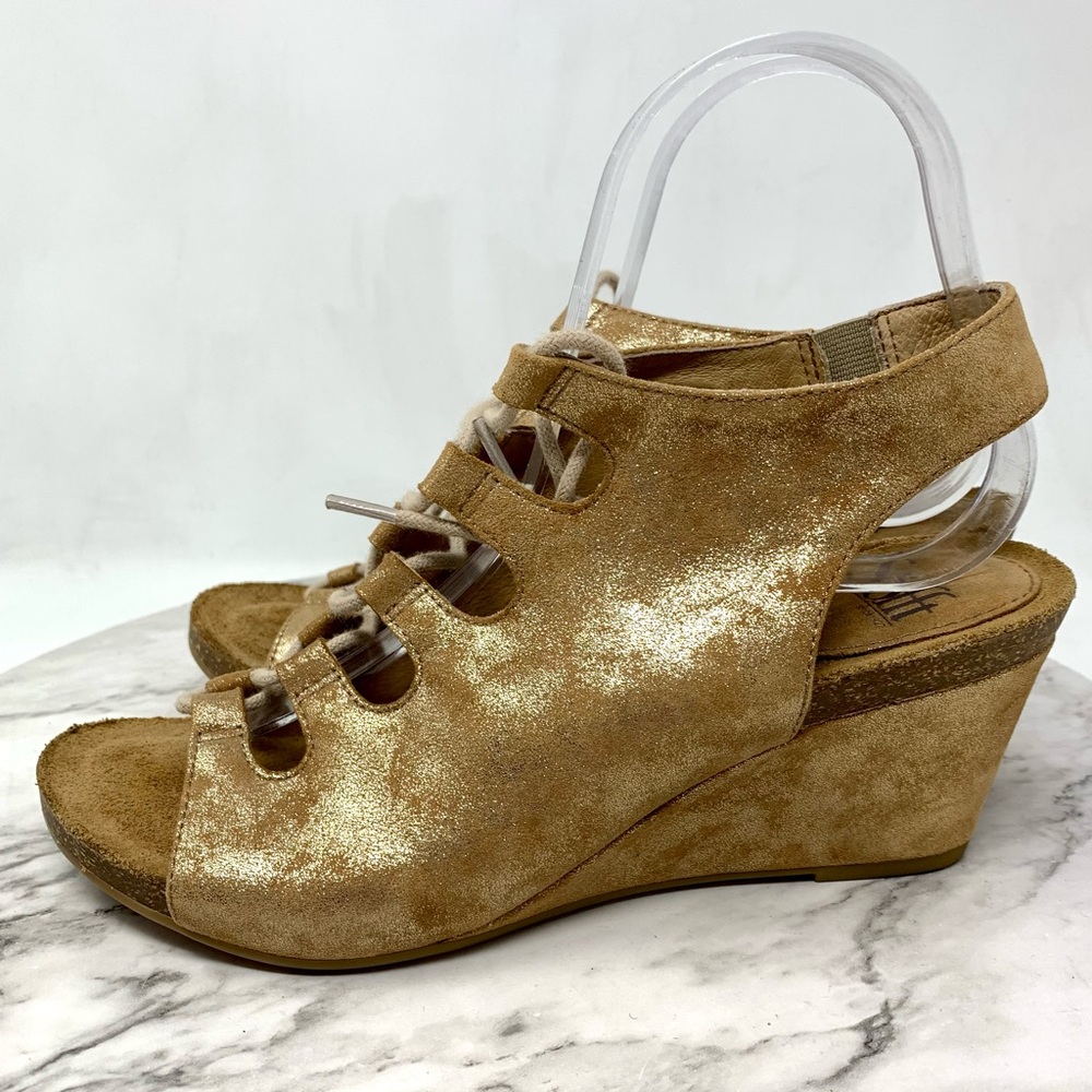 Sofft Maize Ghillie Lace Brown/Gold Metallic Nubuck Comfort Wedge Sandals 8 Boho - Picture 3 of 14